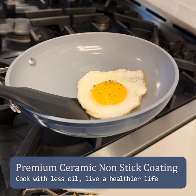 Nonstick Ceramic Frying Pan 8" for All Stovetops, PTFE/PFOA/PFAS Free, Even Heat Distribution Oven Safe up to 500°F, Healthy Non Toxic Skillet w/ Ergonomic Stainless Steel Handle, Olive Green