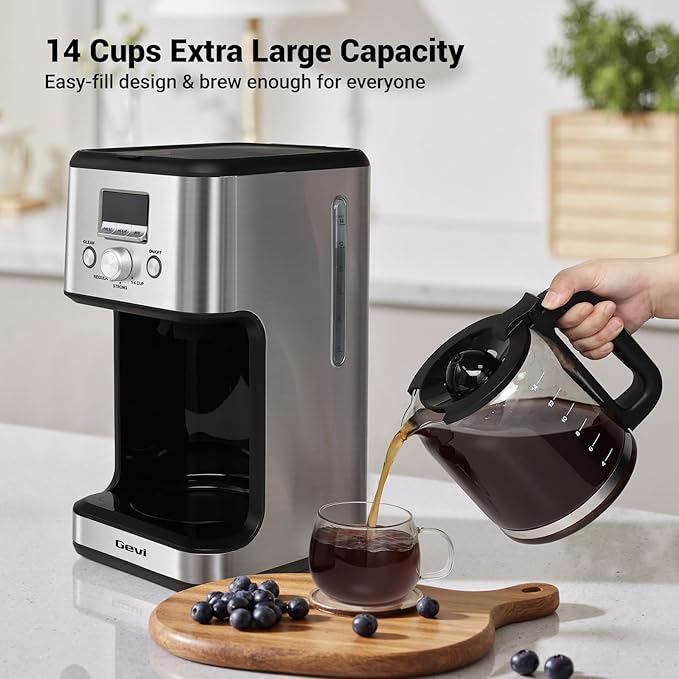Gevi 14 Cup Coffee Maker Programmable with 1-4 Cup Setting,Stainless Steel Drip Coffee Machine, Strong Brew,Pause-Serve,Keep warm & Auto Shut off