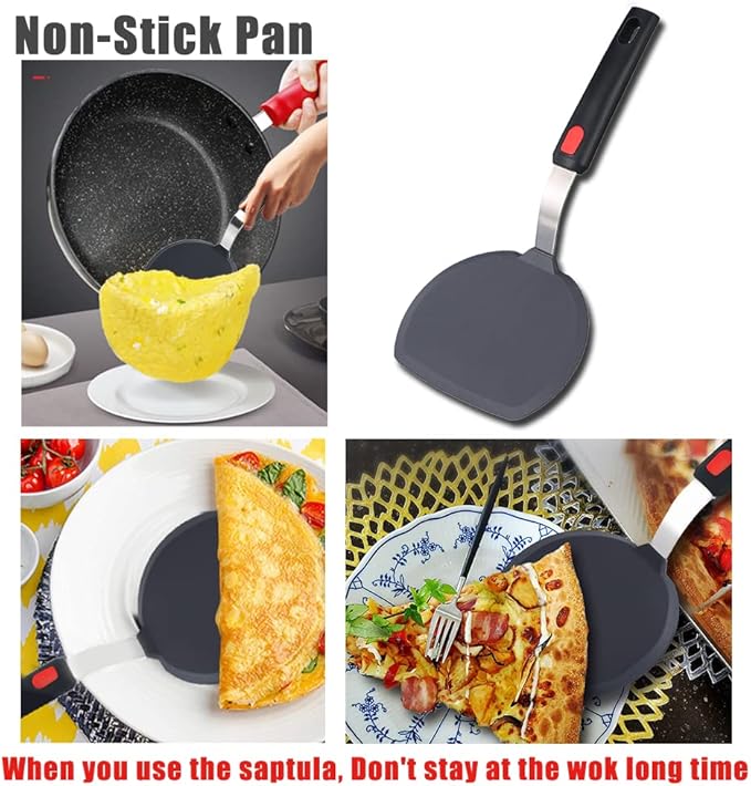 Tenta tenta kitchen Silicone Turner Wide Pancake Spatula Pizza Peel Kitchen Utensil Nonstick Cookware Safe Kitchen Flipper for Griddle Cooking and Baking- 600°F Heat-Resistant Rubber Egg Spatulas.