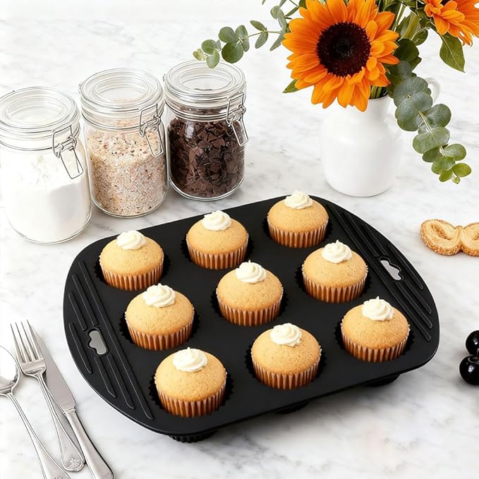 4 Pack Silicone Muffin Pan for Baking, Silicone Cupcake Pan, 9 Cup Nonstick Cupcake Baking Pan Molds, BPA Free silicone Muffin Pans for Making Muffin Cakes, Tart, Bread - 4 Colors