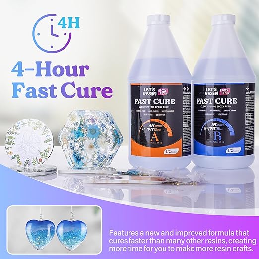 LET'S RESIN EPOXY RESIN Fast Cure Resin Epoxy for Jewelry,1 Gallon Quick Dry Resin-4 Hours Demold,Crystal Clear & Bubble Free Casting Epoxy for Painting,Craft,Art,Molds