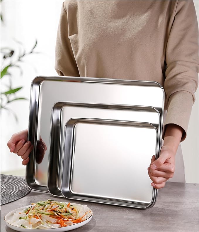 Small Cookie Baking Sheet Pans Stainless Steel 304 Tiny Serving Tray 12.4 x9.6 x1.1Inch (Diagonal 14.8) No Rust Dishwasher Safe Bakeware 6 Pack