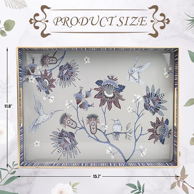 Rectangle Plastic Serving Tray with Handles, Elegant Decorative Tray for Coffee Table, Ottoman, Living Room, Kitchen, Outdoor Use. 12"*16"*1.6" A