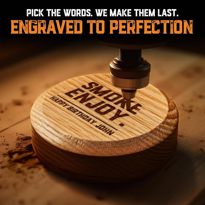 Personalised Whiskey Smoker Kit with Torch & Butane with Oak Wood Chips - Custom Engraved Smoke Lid for Bourbon & Old Fashioned Cocktails - Unique Whiskey Gifts for Men - Fits Various Glasses