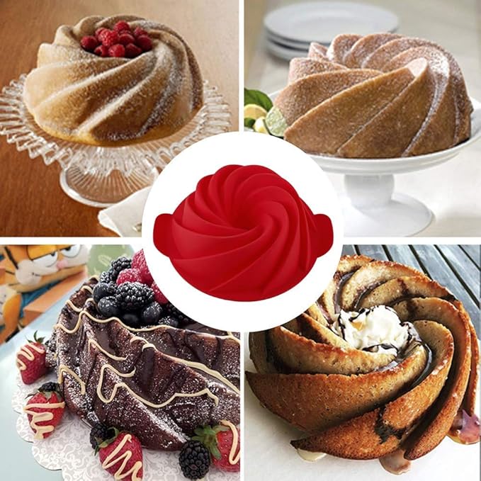 Silicone Fluted Pan Jello Mold Gelatin Molds Non-stick Baking Mold with Sturdy Handle Perfect for Cake, Jello, Mousse,Bread 9 inch