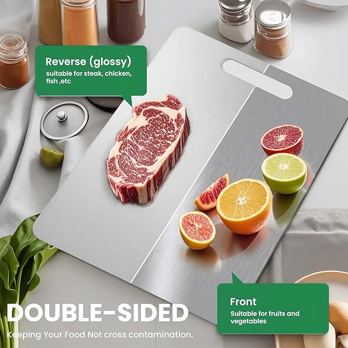 Katuchef Titanium Cutting Board - New Upgrade 100% Pure Titanium Cutting Boards for Kitchen Double Sided Non Toxic Cutting Board,Hygiene Durable Dishwasher Safe Chopping Board (18.11IN*11.81IN)