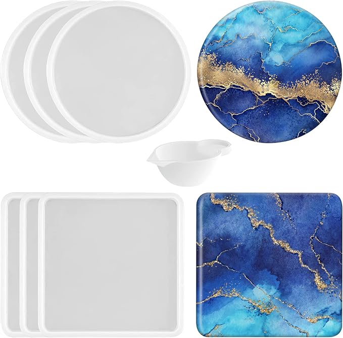 6 PCS Thickened Coaster Resin Molds for Epoxy Resin Casting, DIY Coasters, Bowl Mats, Candle Holders, Home Decoration