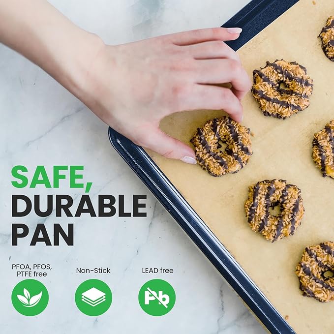 NutriChef Extra Large Nonstick Cookie Sheet for Baking, 22 Inch x 16 Inch Premium Carbon Steel Baking Tray for Oven, Baking Sheet for Cookies, Jelly Rolls, & Pastries - Blue Diamond, NCLG1BD