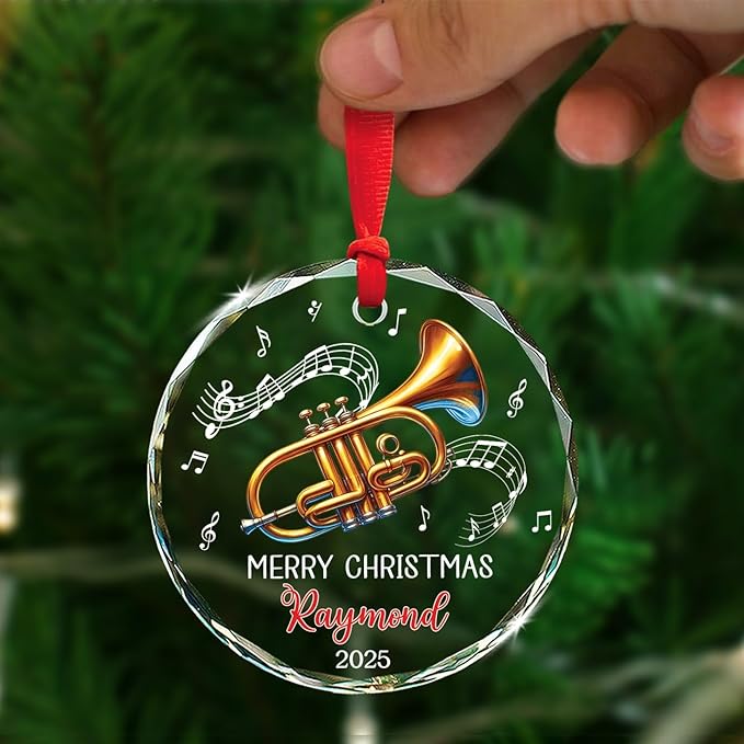 Cornet Players Xmas Glass Ornaments, Personalized Text & Name Cornet Christmas Ornament Gifts For Musical Instrument Lover, Cornetist Ornament Christmas 2025, Custom Music Lover Glass Ornaments Decor