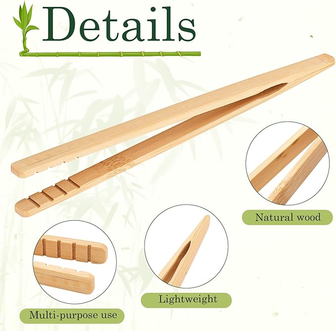 50 Pcs Bamboo Toast Tongs 7 Inch Wood Kitchen Utensil Toaster Tongs for Cooking Catering Buffet Appetizer Wedding Party Supplies