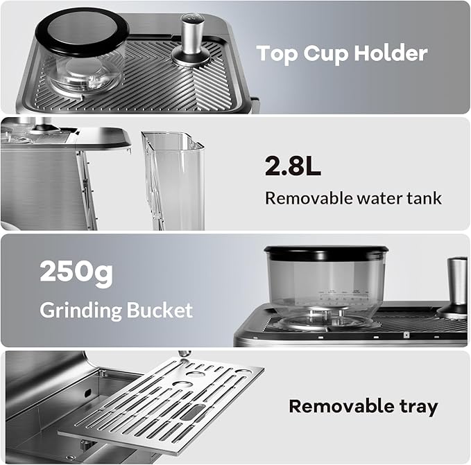 Garvee Espresso Machine with Grinder & Milk Frother, 20 Bar Professional Pressure & 95Oz Large Water Tank, Semi-Automatic Coffee Maker for Cappuccino/Latte/Macchiato, Design for Home Barista