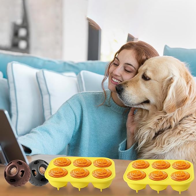 2Pcs 6 Cavities Silicone Molds for Dog Treats with Lids Compatible with Woof Pupsicle Large Refill and Power Chewer Pupsicle, Frozen Dog Treat Holder Woof Dog Treats Popsicle Dog Toy Dog Treat Maker
