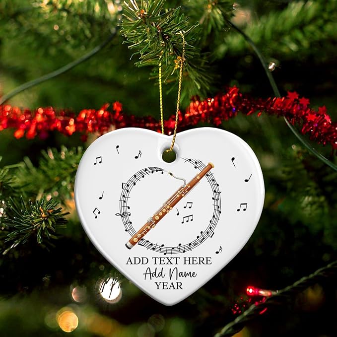 Customized Text Name & Year Bassoon Christmas Ornament, Bassoon Musical Instrument Ceramic Ornament for Xmas Tree, Personalized Music Lover Christmas Tree Ornaments 2025, Gift for Bassoonist