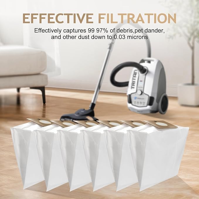 Compatible Replacement for Prolux Tritan Vacuum Bags,6 Pack HEPA Disposable Bags Made To Fit For Prolux Tritan Bagged Canister Vacuum Cleaner (6 Pack)