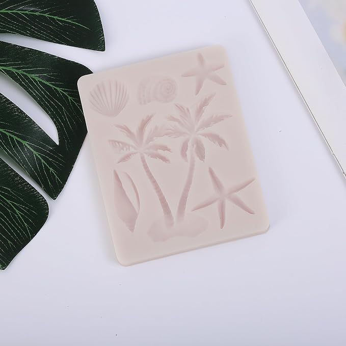 1pcs Coconut Tree Silicone Mold Starfish Shell Fondant Mold for Beach Ocean Theme Party Cake Decoration Chocolate Candy Flower Paste DIY Plaster Epoxy Polymer Clay Crafts