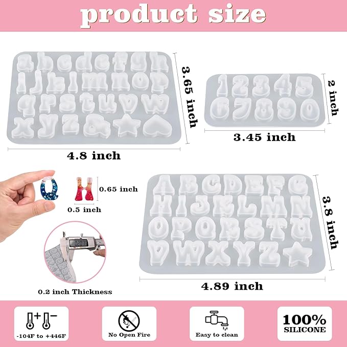 Actvty Mini Alphabet Resin Molds - 3Pcs Letter Molds for Epoxy Casting Small Number Alphabet Silicone Mold for DIY Earring Necklace Pendant Jewelry Resin Crafts Decor