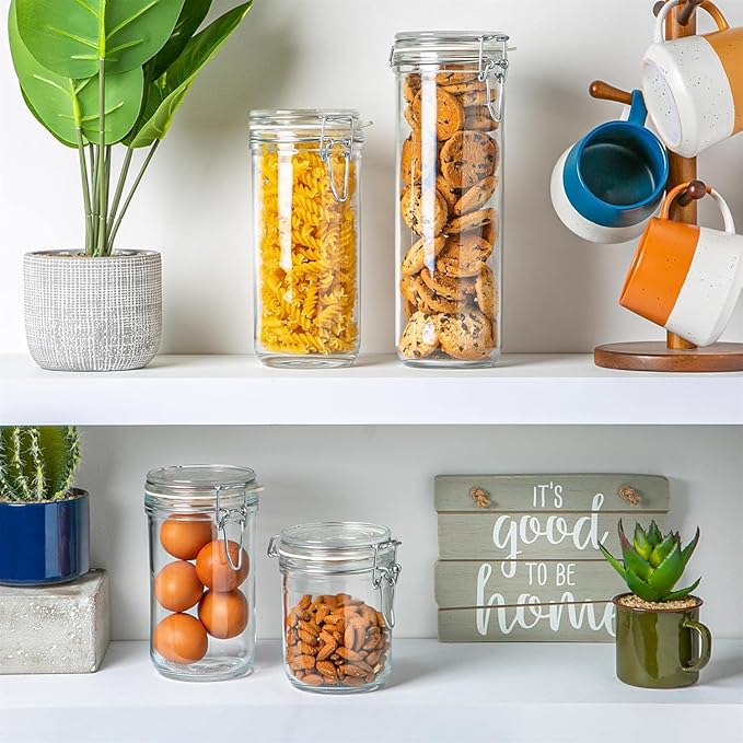 Bormioli Rocco Fido Cylinder Airtight Glass Canister (25.25 oz, 33.75 oz, 46 oz), BPA-Free Ingredient Storage Jar - Ideal for Fermentation, Pantry Organization Essentials, Canning - Dishwasher Safe