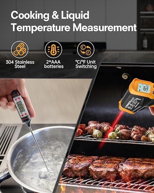 Eventek Infrared Thermometer Gun, Laser Thermometer Temperature Gun -58°F to 1112°F, IR Temp Gun for Cooking, Pizza Oven Accessories, Griddle, AC, Barbecue, Air Thermometer, Kitchen Cooking,Meat