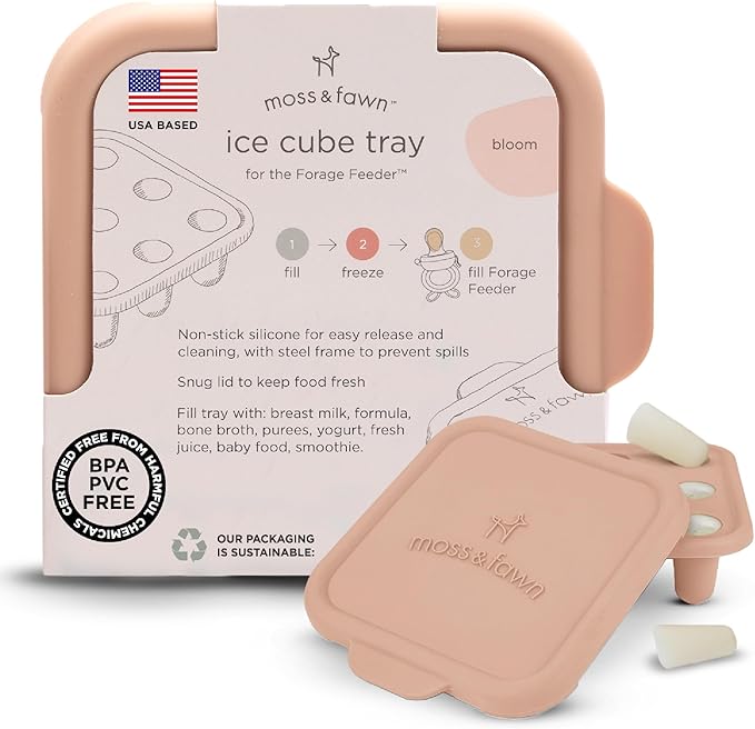 Moss and Fawn Ice Cube Tray - Forage Feeder Freezer & Teething Popsicle Mold for Breast Milk, Formula, Bone Broth, Purees, & Baby Food - BPA, Lead, & PVC-Free - Bloom