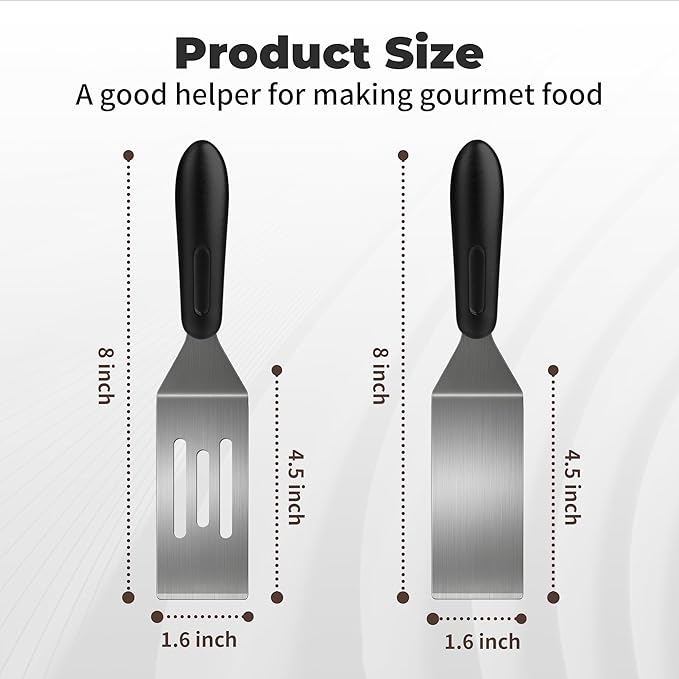 2Pcs Stainless Steel Spatula Set,Mini Serving Spatula for Kitchen Use,Metal Spatula for Cooking with Heat Resistant Handle,Metal Spatulas for kitchen use for Pancakes、Lasagna、Brownies、Cake and Cookie