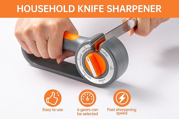 Kitchen Knife Sharpener, 6-in-1 Stage Pocket Knife Sharpeners, Manual Knife Sharpener with Ceramic Rods, Diamond Sand, Tungsten Steel Sheets, Chefs Choice Knife Sharpeners for Kitchen Knives