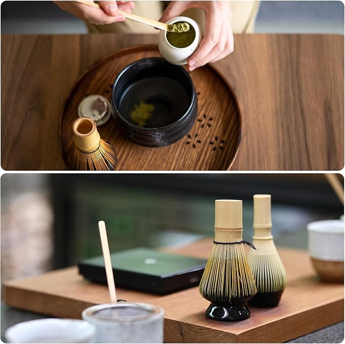 HARFINGTON Ceramic Chasen Stand 70mm Matcha Whisk Holder Teas Set Whisks Stand Traditional Matcha Tea Chasen Holder Tea Set Accessories for Tea Tasting, Ice Gray