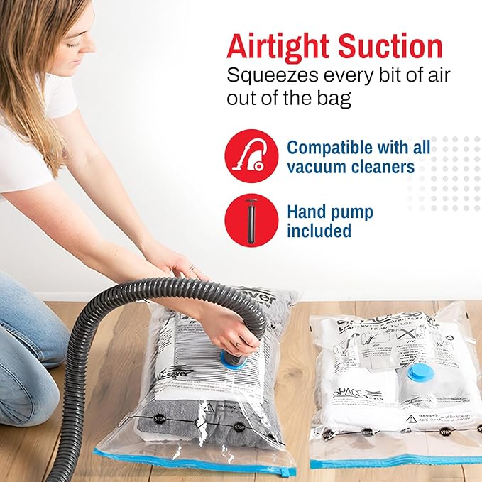 Spacesaver 2 Pack Jumbo Vacuum Storage Bags for Blankets & Clothes – Jumbo Vacuum Sealed Compression Bags with Hand Pump – Space Saver Storage Bags for Bedding, Moving, Travel & Organization