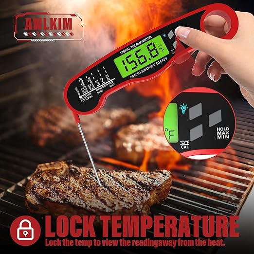 Digital Meat Thermometer for Cooking - IP67 Waterproof Kitchen Thermometer with Backlight and Hold, Fast Instant Read Thermometer, Candy Making, Outside Grill, Stocking Stuffers for Men-2 Pack
