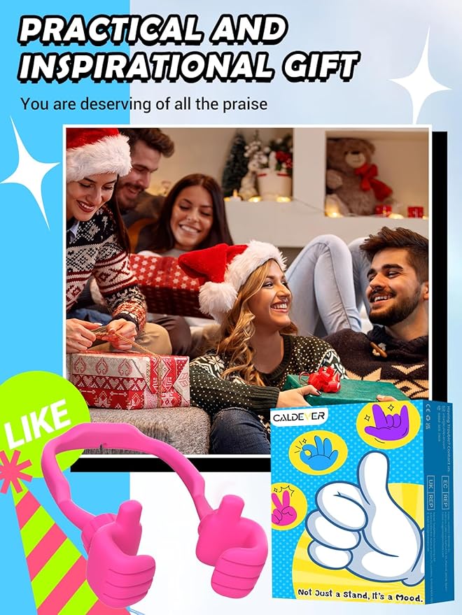 Christmas Stocking Stuffers for Teens Girls Women Cell Phone Holder: Thumbs Up Lazy Phone Holder for Desk Gifts for Adults Kids Teenager Wife Mom Funny White Elephant Useful Trendy Stuff Hot Pink