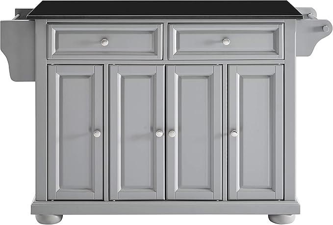 Crosley Furniture Alexandria Granite Top Rolling Kitchen Island Storage Cart, Microwave Stand, Spice Rack, Gray