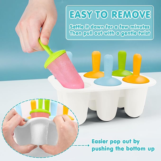 Miaowoof Silicone Popsicles Molds for Toddlers, 6-Cavity Non-BPA Premium Silicone Small Popsicle Molds, Ice Pop Mold with 6 Colorful Reusable Sticks for Kids (White)