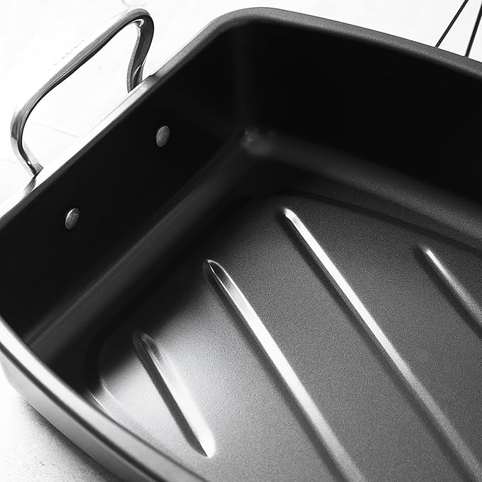 HAPPIELS 17 x 13 inch Roasting Pan with Rack, 20-25 lb Large Turkey Roasting Pan for Oven Non Stick, Turkey Roaster Pan with Rack, Roasting Pans, Turkey Pan, Deep Roast Pan, Prime Rib Roaster