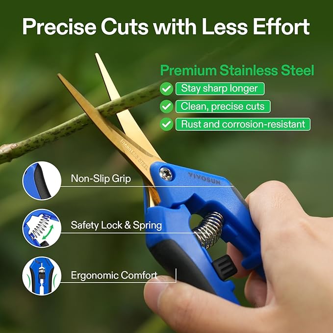 VIVOSUN 3-Pack 6.5 Inch Gardening Scissors Hand Pruner Pruning Shear with Titanium Coated Curved Precision Blades