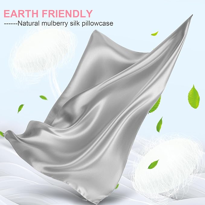 Mulberry Silk Pillow Cases 2 Pack King Size 20x36 Inches with Hidden Zipper, Ultra Smooth and Soft Breathable Cooling Silk Satin Pillowcase Set of 2, Better for Hair and Skin, Gifts for Women Men