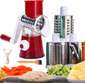 Rotary Cheese Grater Grinder Vegetable Shredder 3-in-1 Vegetable Slicer Shredder for Cheese Potato Onion Cucumber Carrot Red