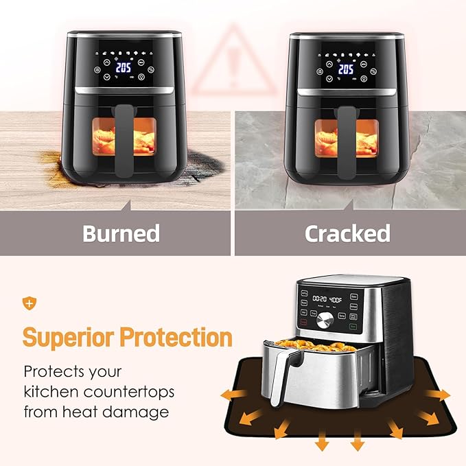 Heat Resistant Mats for Countertop - Fireproof 15x18 in Heat Resistant Mats for Air Fryer - Kitchen Countertop Protector for Air Fryer, Coffee Maker, Stand Mixer, Toaster, Oven 2PCS - Brown