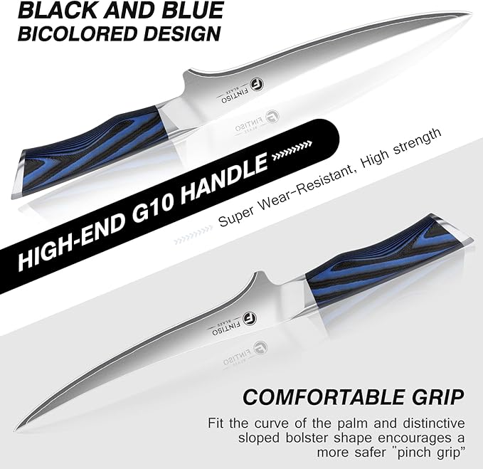 FINTISO 7 Inch Fillet Knife, Professional Meat Boning Knives for in 5-Layer 10Cr15CoMoV Japanese Stainless Steel, Ultra Sharp Fish Knife with Ergonomic G10 Handle for Slicing and Skinning
