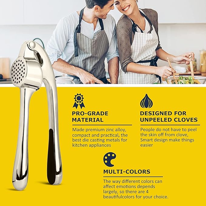 Premium Garlic Press Stainless Steel - Elevate Your Culinary Experience with Our Premium Garlic Mincer, Crusher & Peeler Set, Dishwasher Safe & Rust-proof (Imperial Silver)