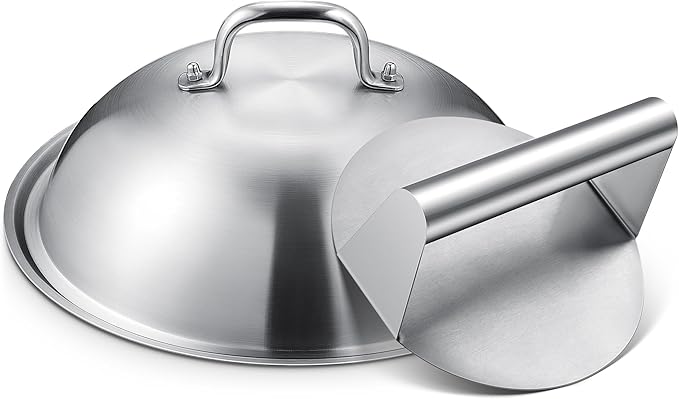 homenote Griddle Accessories for Blackstone, Commercial Grade 12 Inch Heavy Duty Melting Dome with Round Stainless Steel Smash Burger Press Perfect for Flat Top Hibachi Grill Outdoor Indoor