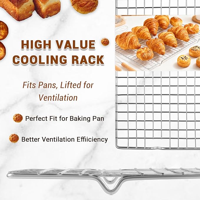BEWOS Baking Sheet Pans With Racks Set - Including 17.6 × 12 × 1.26 Inch Carbon Steel Baking Sheet, Set of 106 (3 Sheets + 3 Cooling Racks + 100 Parchment Paper), Nonstick Bakeware sets for Baking