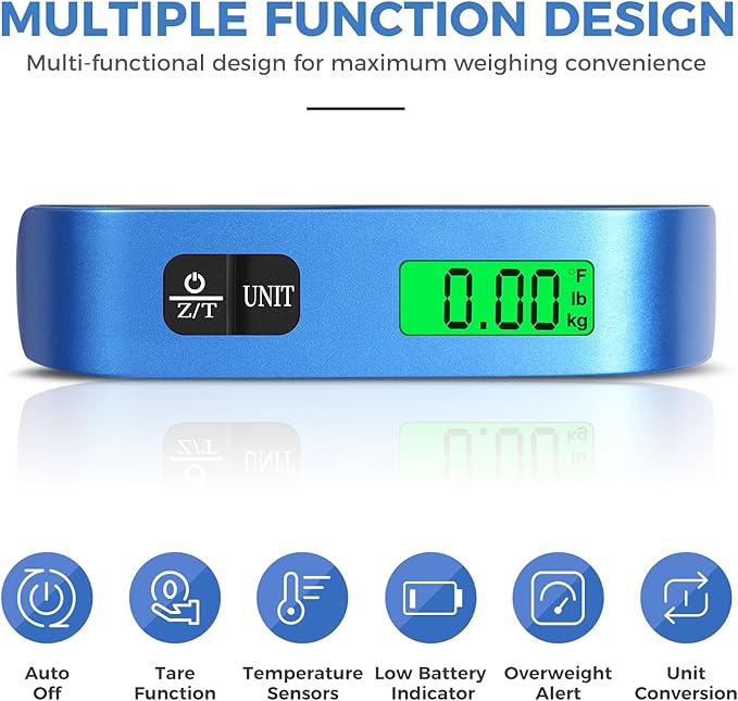 BAGAIL Digital Luggage Scale, 110lbs Hanging Baggage Scale with Backlit LCD Display, Portable Suitcase Weighing Scale, Travel Luggage Weight Scale with Hook, Strong Straps for Travelers