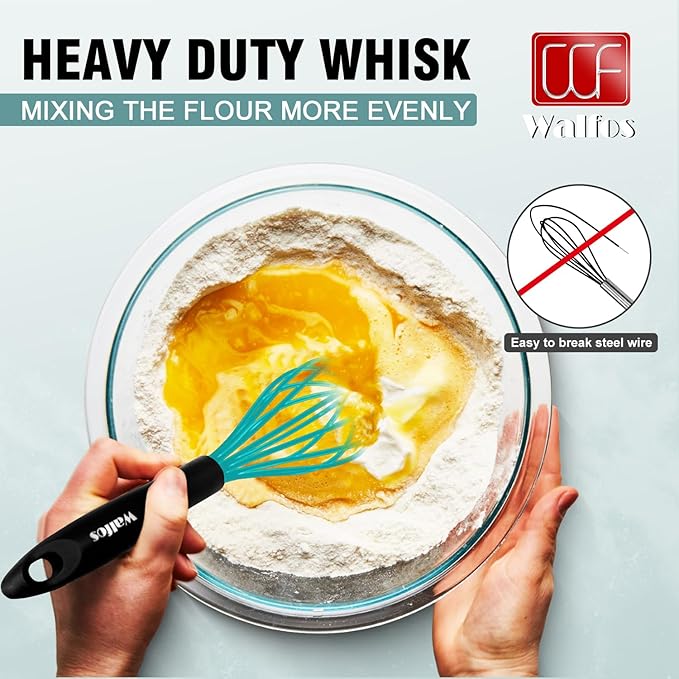 Walfos Whisk,Silicone Whis, Non Scratch Coated Wisking tool silicone set of 5,BPA Free and Heat Resistant 480°F.Premium for Whisking, Blending, Frothing, Beating.(Blue)
