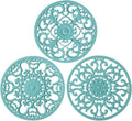 Extra Thick Silicone Trivet Mat for Hot Dishes, Hot Pots and Pans, Pot Holder, Hot Pad to Portect Your Table and Countertop, Kitchen Decor and Accessories,Turquoise,Set of 3