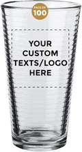 Custom Spiral Pint Glass 16 oz. Set of 100, Personalized Bulk Pack - Beer Glasses, Heavy Duty Drinkware - Clear