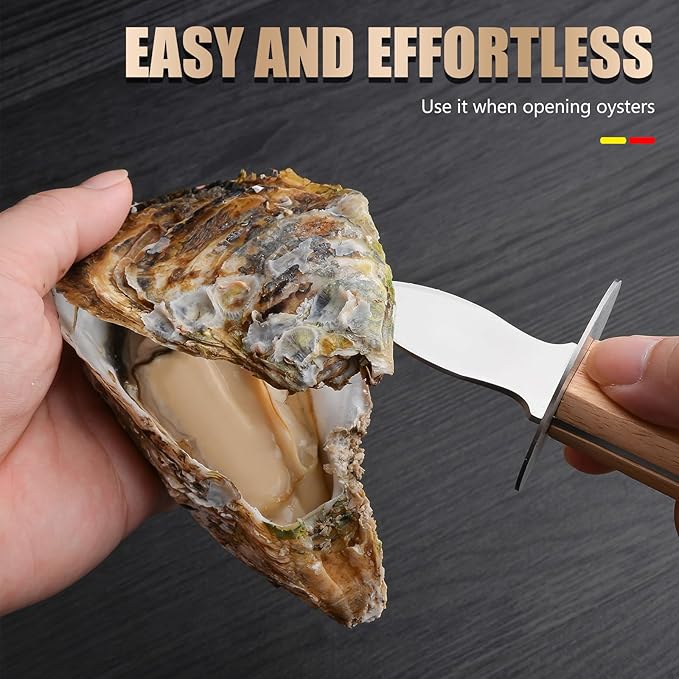 Oyster Knife Shucker Set Oyster Shucking Knife with Wooden holder Oyster Shucking Clamp Seafood Tools (Brown)