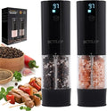 2Pack Electric Salt and Pepper Grinder Set with Power Display, USB Rechargeable Automatic Salt & Pepper Mills, Adjustable Coarseness, 120ml Larger Capacity with LED Light (Black Set)