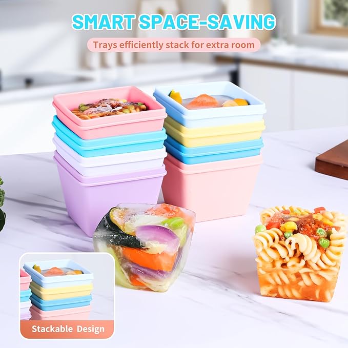 Gemice BPA-Free Silicone Freezer Molds with Base, Individual 8-Pack 1-Cup Portion Soup Cubes Freezer Tray with Lids for Food Storage, Oven & Dishwasher Safe, Silicone Freezer Containers for Meal Prep
