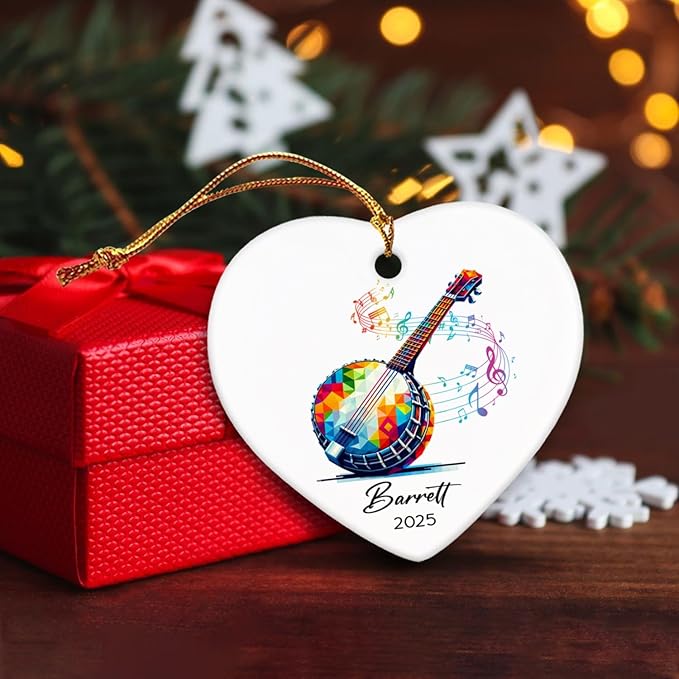 Personalized Banjo Ceramic Ornament Gifts for Music Lovers, Banjo Instrument Player Ornaments Xmas Tree, Custom Name & Year Banjoist Christmas Hanging Ceramic Ornament 2025, Banjoist Keepsake Decor