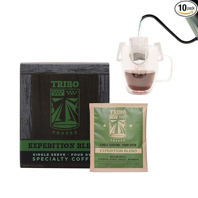Tribo Coffee Single-Serve Portable Pour Over Drip Coffee - Expedition Blend - 10 Servings (Medium Roast)