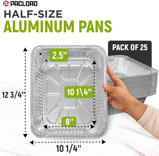 Aluminum Foil Pans - Half-Size 9" x 13", Pack of 25 - USA-Made Disposable Aluminum Trays for Steam Table & Chafing Racks - Great for Baking, Catering, BBQ, Parties, Food Delivery